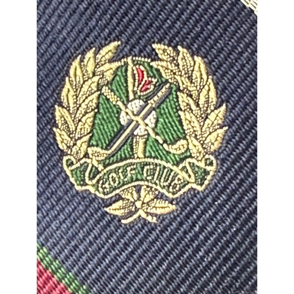 Vintage Briar "Golf Club" Necktie Burgundy Navy Striped Crest Tie Silk Blend - Picture 5 of 8